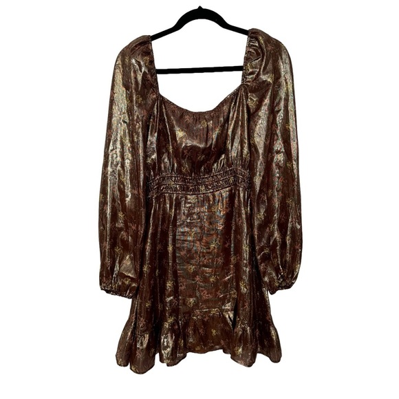 NWT PAIGE Noah Floral Bronze Metallic Mini A-Line Dress Sz. SMALL - Picture 4 of 7